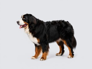 Bernese Mountain Dog Profile Portrait on White Background