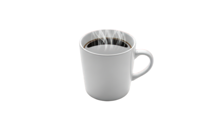 Steaming cup of black coffee isolated on transparent background