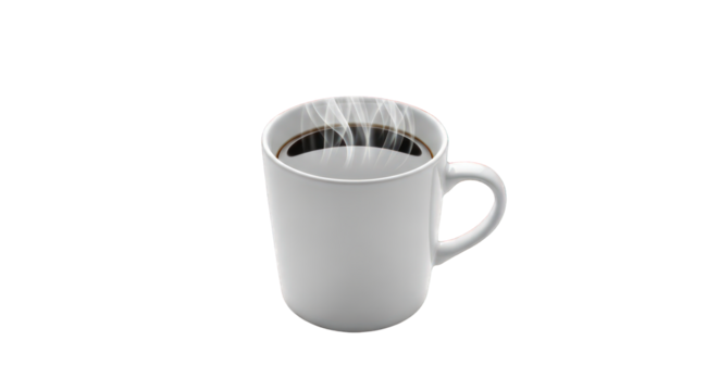 Steaming cup of black coffee isolated on transparent background