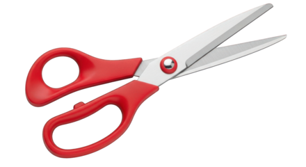 Red-handled scissors isolated on transparent background
