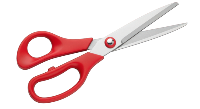 Red-handled scissors isolated on transparent background