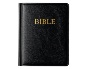 Black Leather Hardcover with Gold Lettering, Transparent Background.