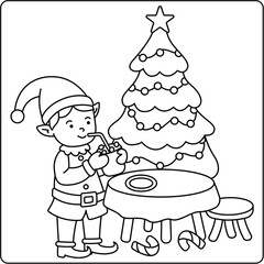 Cute christmas elf decorating a festive tree 