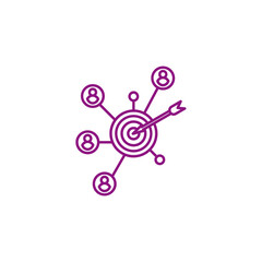 Target audience connection with an arrow hitting the bullseye isolated on white background