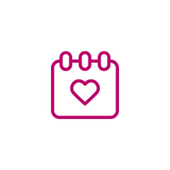 Pink heart icon on a calendar page symbolizing a special date or anniversary isolated on white background