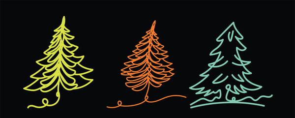 Neon Holiday Pine Trees, Vibrant Glowing Tree Set, Festive Colorful Pines