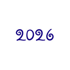 The year 2026 written in a decorative font on a white circle isolated on white background