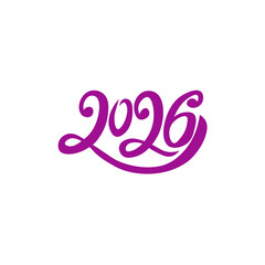 Purple handwritten calligraphy number 2026 isolated on white background