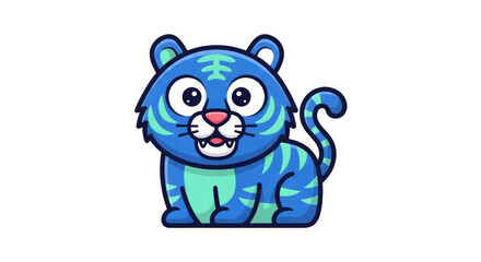 Blue Cartoon Tiger Illustration