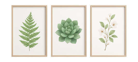 A trio of botanical art pieces, ideal for adding tranquility to any bedroom.