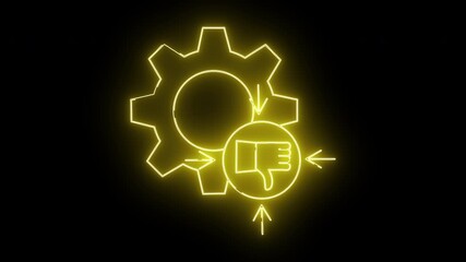 Yellow neon graphic gear thumbs down in circle with arrows pointing in and out - Powered by Adobe