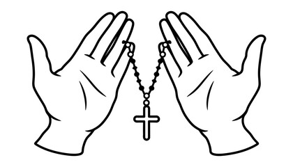 Obraz premium Hands holding rosary beads christian faith prayer illustration