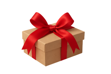 Png gift box with red ribbon bow isolated on transparent background. concept of festive present, celebration decor, gift wrapping, holiday surprise, special occasion package