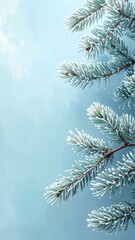 Frosty pine branches against a cool backdrop.