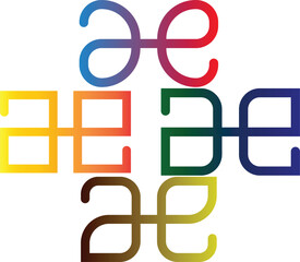 Obraz premium Abstract Gradient Geometric Symbol with Repeating Patterns and Vibrant Colors on a Clean White Background