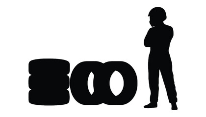 Silhouette of racer with tires ready for race day event prep