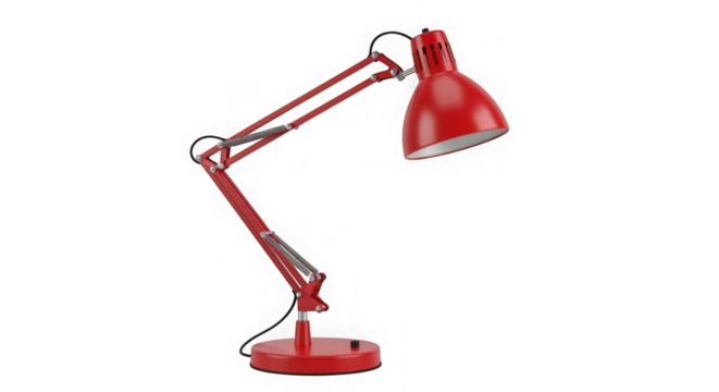 Classic Red Adjustable Desk Lamp Isolated On Black