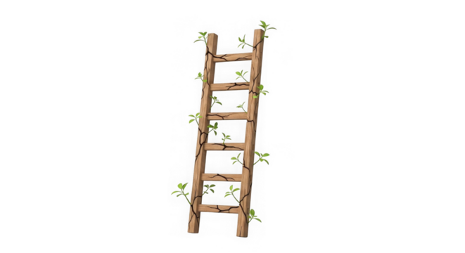 Cracked Wooden Ladder With Green Sprouts On Black - Powered by Adobe