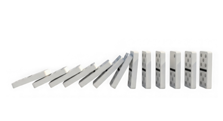 Domino Effect White Dominoes Falling In Chain Reaction On Black