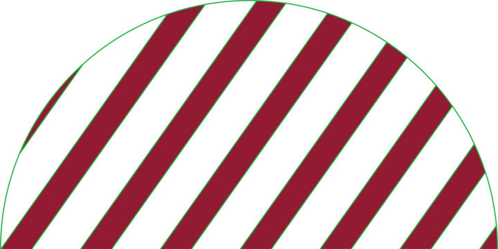 Festive semicircular background with red and white candy cane stripes outlined in green for holiday celebrations and seasonal themes