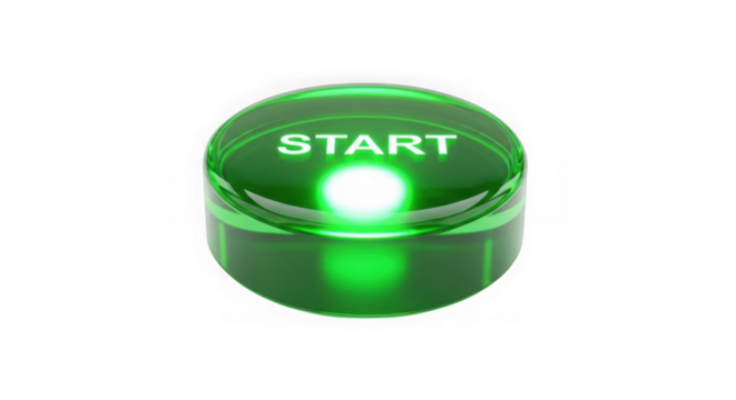 Green Start Button Glowing On Black Background