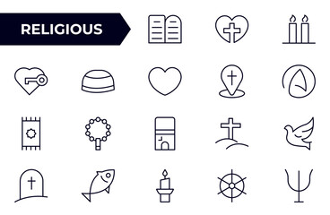 Religious Icon Set. A meaningful collection of icons representing various faiths and beliefs, perfect for enhancing educational materials, spiritual apps, and community outreach initiatives.