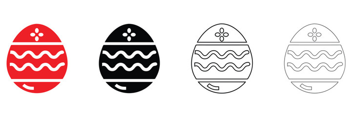 Easter eggs icon vector set, spring Easter egg icon vector, silhouette and line art
