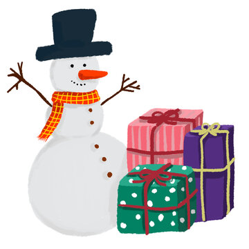 クリスマスの雪だるまとプレゼント