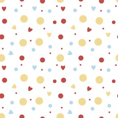 Cute seamless pattern with hearts and colorful dots, minimalist geometric design