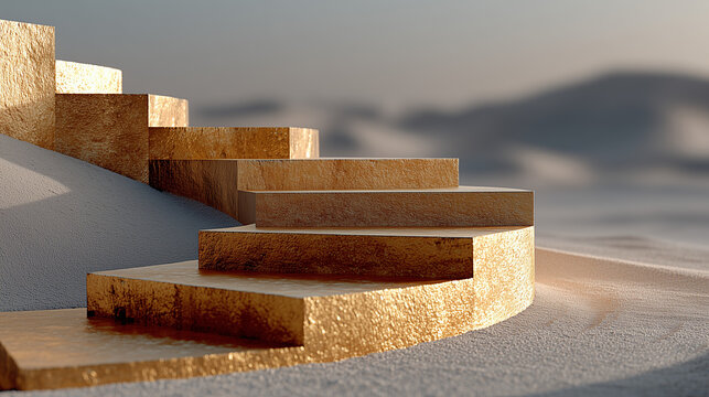 set of modern stairs, brown and gray tones, isometric perspective, clean lines, minimalist design, architectural feature, suitable for interior design projects, website banners, and app interfaces