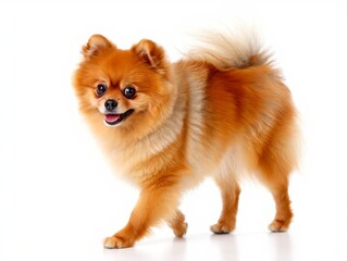 Playful Pomeranian Dog Portrait on White Background