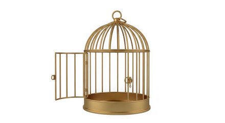 Open Golden Birdcage On Black Background