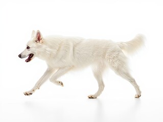 Energetic White Siberian Husky Running on White Background