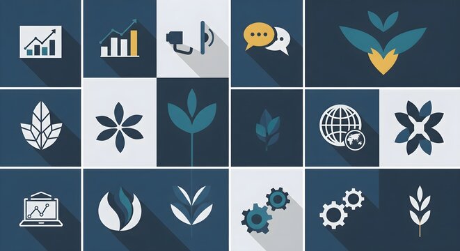 Modern business and agriculture icons on trendy backdrop