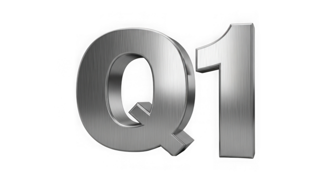 Q1 Brushed Metal Text On Black Background For Business Quarter