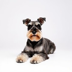 Miniature Schnauzer Dog Lying Down, Cute Pet Portrait