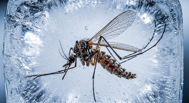 Mosquito Trapped in Ice: A Frozen Moment in Time