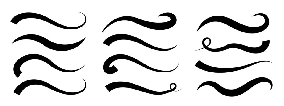 Set of different baseball swoosh tails, swoosh waves for text vector elements