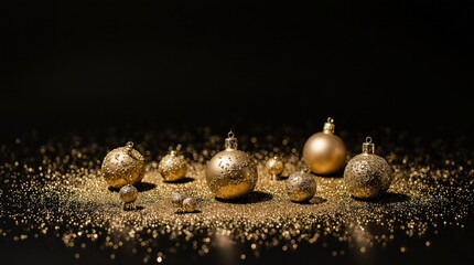 Golden Christmas Stars and Snowflakes on Black Background