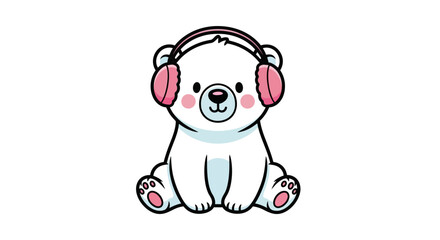 Cute Polar Bear With Pink Earmuffs – Winter Cartoon Illustration