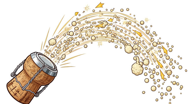 Bursting Champagne Cork with Sparkling Splash – Celebration Illustration - Powered by Adobe