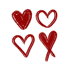 Scribbly grunge doodle heart shapes. Crayon drawn vector