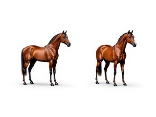 Two Chestnut Horses Standing Side-by-Side on White Background