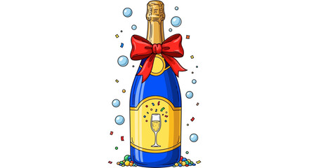 Festive Champagne Bottle Illustration – Celebration, Party & Holiday Toast