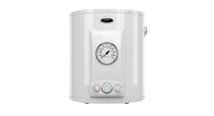White Water Heater with Thermometer and Control Knobs on Black Background (23) graphic