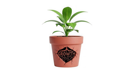 Symbolic Growth Plant Roots Breaking Terracotta Pot