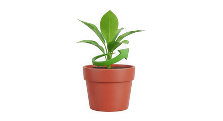 Sustainable Growth Potted Plant With Upward Green Arrow