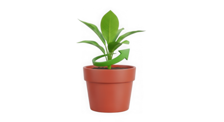 Sustainable Growth Potted Plant With Upward Green Arrow