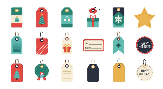 Festive Christmas Gift Tags Set Colorful Designs for Holiday Presents