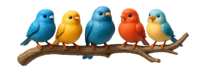 Colorful bird-adorned branch, perfect for adding whimsy to a child's playroom.